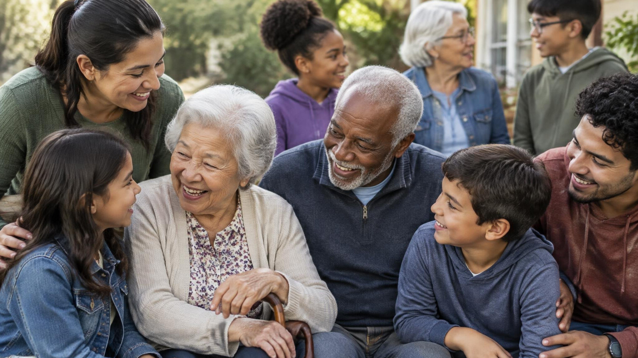 elderly and young together